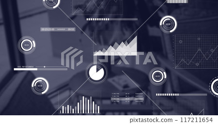 Image of financial data processing over desk in office Image of financial data processing over desk in office 117211654