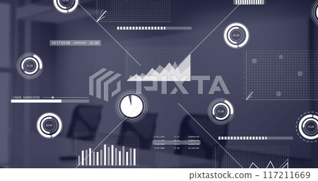 Image of financial data processing over desk in office Image of financial data processing over desk in office 117211669