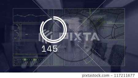 Image of financial data processing over desk in office Image of financial data processing over desk in office 117211677