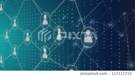 Image of network of people icons over data and communication network Image of network of people icons over data and communication network 117211722