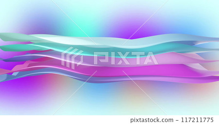 Image of multi coloured layers waving over gradient purple to blue background 117211775