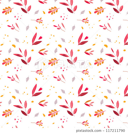 Seamless autumn pattern for notebooks, clothes and notebook covers. Red branches on a white background. 117211790