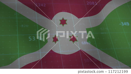 Burundi flag with data processing image over financial statistics Burundi flag with data processing image over financial statistics 117212199