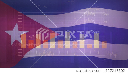 Financial data charts and graphs image over Cuban flag background 117212202