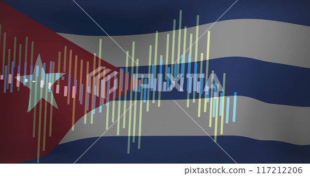 Cuban flag with financial data processing image over it 117212206