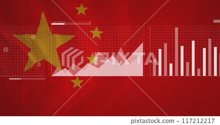 Financial data charts image over Chinese flag background 117212217