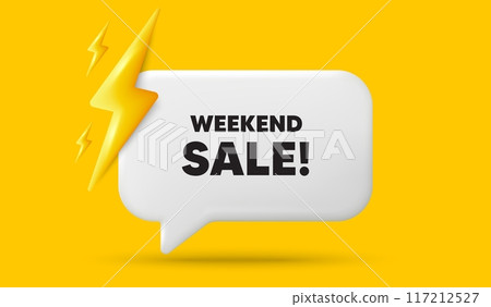 Weekend Sale tag. 3d speech bubble banner with power energy. Special offer price sign. Advertising Discounts symbol. Weekend sale chat speech message. 3d offer talk box. Vector Weekend Sale tag. 3d speech bubble banner with power energy. Special offer price sign. Advertising Discounts symbol. Weekend sale chat speech message. 3d offer talk box. Vector 117212527