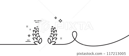 Laurel wreath line icon. Continuous one line with curl. Reward symbol. Winner award sign. Laurel wreath single outline ribbon. Loop curve pattern. Vector 117213005