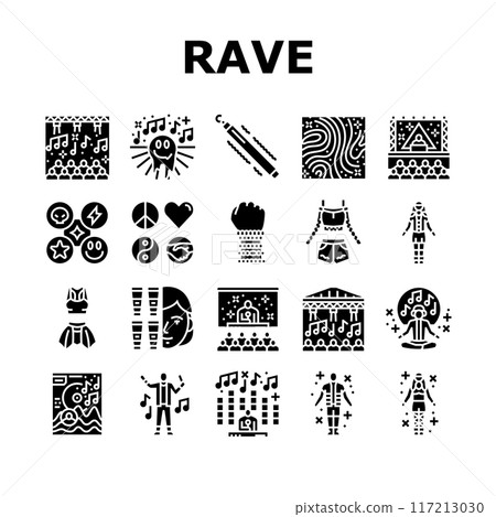 rave retro party music icons set vector 117213030