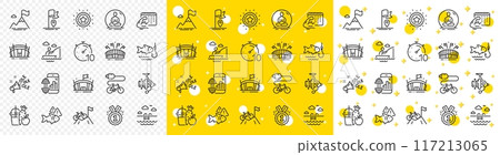 Outline Approved, Timer and Fitness app line icons pack for web with Sports arena, Yoga, Winner star line icon. Swimming pool, Fishing, Ole chant pictogram icon. Fish, Flag, Arena stadium. Vector 117213065