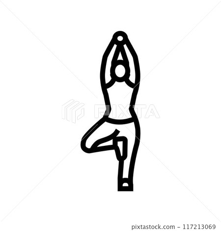 tree pose vrksasana yoga line icon vector illustration 117213069