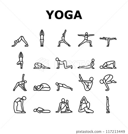 yoga exercises sport health icons set vector 117213449
