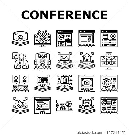 virtual conference event online icons set vector 117213451