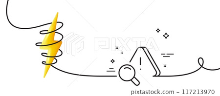 Attention line icon. Continuous one line with curl. Important warning sign. Danger warn symbol. Attention single outline ribbon. Loop curve with energy. Vector 117213970