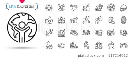 Pack of Checklist, Painter and Teamwork line icons. Include Mental health, Like hand, Cyber attack pictogram icons. Global business, People communication, Restaurant food signs. Security. Vector 117214012