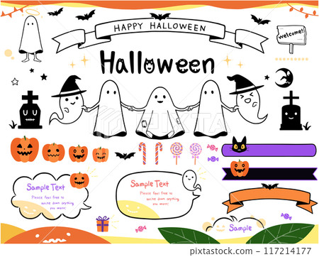 Ghost and Halloween frame illustration set 117214177