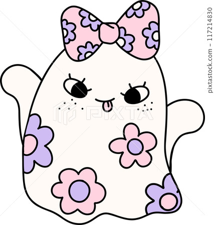 Cute Pastel Halloween Floral Ghost Groovy Retro Cartoon Character Girly Coquette Flower Doodle Cute Pastel Halloween Floral Ghost Groovy Retro Cartoon Character Girly Coquette Flower Doodle 117214830