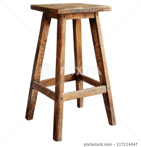 Isolated Wooden Stool with Four Legs and Square Top Without Background 117214847