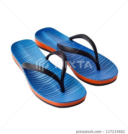 Stylish Flip Flops in Blue and Orange Colors Isolated Without Background. 117214882