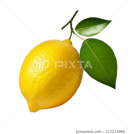 Isolated Yellow Lemon with Green Leaves Without Background. 117214966