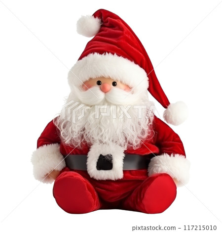 Plush Santa Claus Toy Sitting Isolated Without Background. 117215010