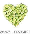 Heart Shape Made of Sliced Green Zucchini Isolated without Background. 117215068