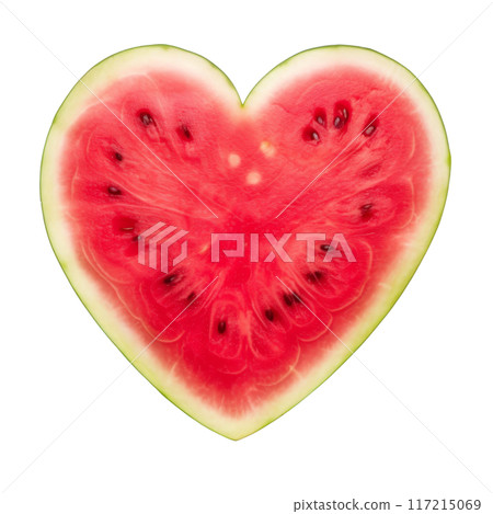 Heart-Shaped Watermelon Slice Isolated Without Background. 117215069