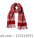 Red Winter Scarf with Pattern and Fringes Isolated without Background. 117215071