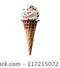 Delicious Ice Cream Cone With Swirls and Chocolate Sprinkles Isolated Without Background. 117215072