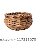 Isolated Wicker Basket with Natural Texture and Rounded Shape. 117215075