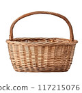 Isolated Wicker Basket with Handle for Storage or Decoration. 117215076