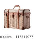 Isolated Wicker Hamper with Leather Straps and Handle, No Background 117215077