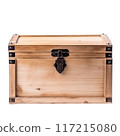 Isolated Wooden Box with a Metal Lock, No Background, Transparent. 117215080