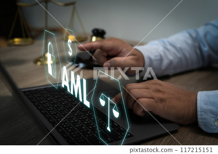 Anti Money Laundering (AML) Businessman judge in office with finance money crime Anti money laundering financial bank currency Anti Money Laundering (AML) Businessman judge in office with finance money crime Anti money laundering financial bank currency 117215151
