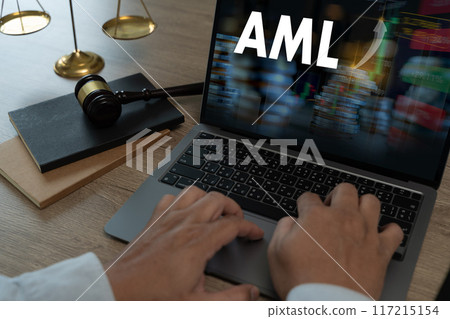 Anti Money Laundering (AML) Businessman judge in office with finance money crime Anti money laundering financial bank currency Anti Money Laundering (AML) Businessman judge in office with finance money crime Anti money laundering financial bank currency 117215154