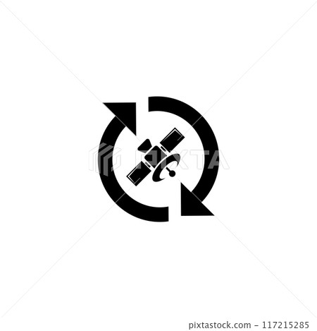 Satellite icon encircled by directional arrows, representing global communication and navigation Satellite icon encircled by directional arrows, representing global communication and navigation 117215285