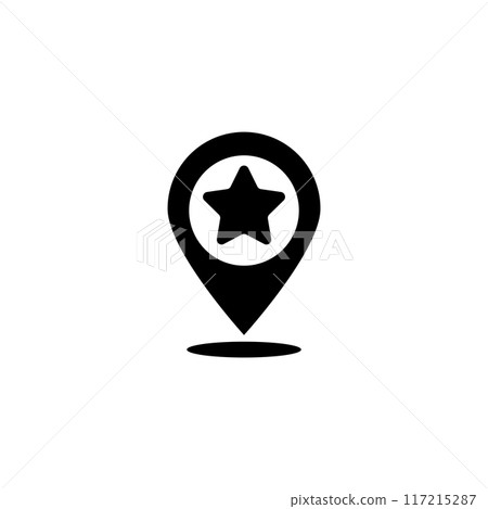 Minimalistic black star in location pin icon, perfect for map and navigation applications 117215287