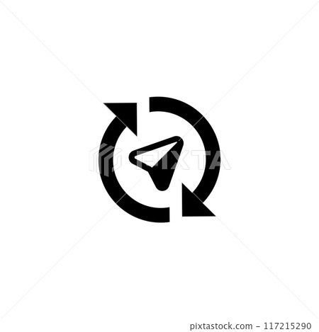 Minimalistic icon featuring a circular arrow with a central direction pointer 117215290