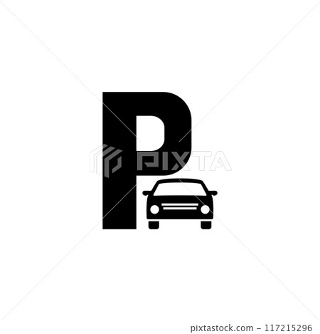 Black vector icon of a parking sign with a car silhouette, perfect for urban design Black vector icon of a parking sign with a car silhouette, perfect for urban design 117215296
