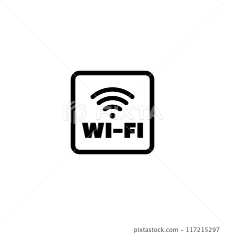 Black Wi-Fi icon with signal waves on a white background Black Wi-Fi icon with signal waves on a white background 117215297