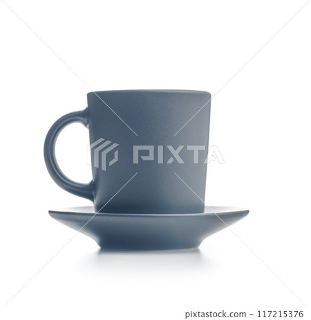 Dark coffee cup and saucer isolated on white background. Dark coffee cup and saucer isolated on white background. 117215376