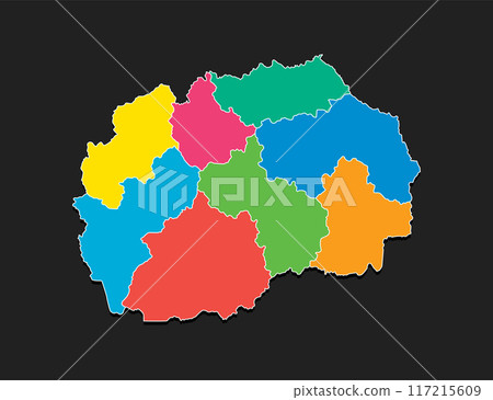 Map North Macedonia, country divided on regions 117215609