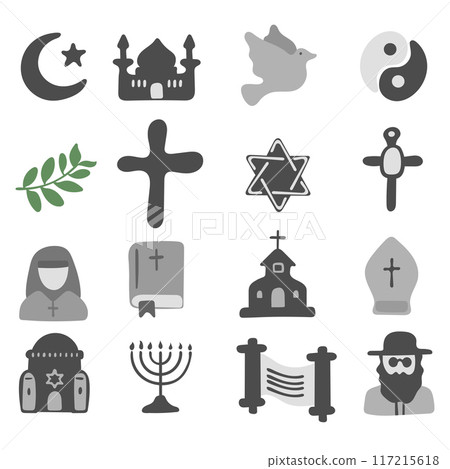 set of doodle religion symbols illustration vector isolated on white background 117215618