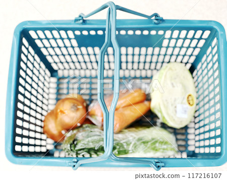 購物車中蔬菜的模糊影像_俯視圖 購物車中蔬菜的模糊影像_俯視圖 117216107