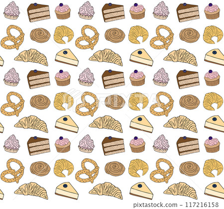 Vector seamless pattern of hand drawn bakery pies 117216158