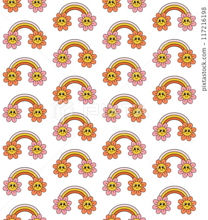 Vector seamless pattern of groovy rainbow Vector seamless pattern of groovy rainbow 117216198