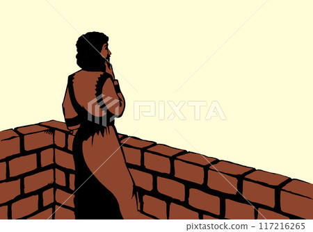 Vector drawing. King David on the roof of palace 117216265