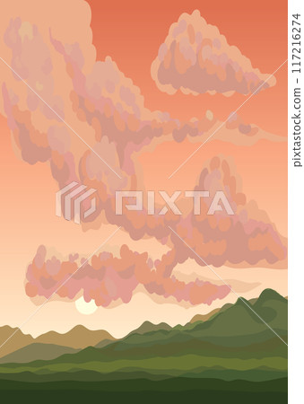Clouds in the sky over green field 117216274