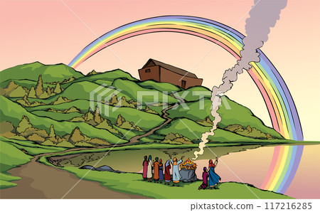 Vector drawing. Noah Offers a Sacrifice to God 117216285