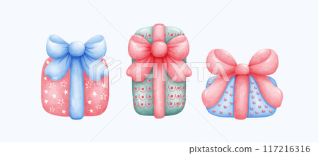 Hand-Drawn Gift Boxes with Bows - Perfect for Holiday Packaging Hand-Drawn Gift Boxes with Bows - Perfect for Holiday Packaging 117216316